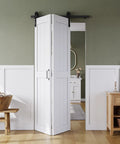 Space Saving Bifold Barn Door Kit 36 By 84 Inches With MDF Bi-Fold Sliding Closet Doors Hardware Included pre-finished white door installed