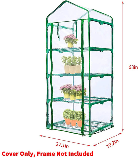 4 Tier Roll Up Zipper Door Greenhouse Replacement Cover 63 X 27 X 19 Inch Clear PVC Garden Greenhouse Cover For Plants Weatherproof Frost Protection Wind Rain Frame Not Included
