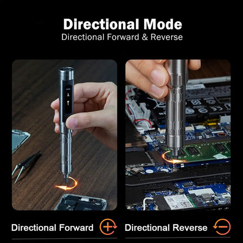 ES15 Mini Electric Screwdriver With Rechargeable Battery in action with Directional Mode for PC building and repairs.