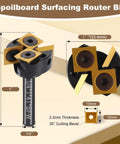 Two Plus Two Flute Slab Flattening Router Bit With One Quarter Inch Shank And One Inch Cutting Diameter For CNC Spoilboard Surfacing ATS Coated Carbide Inserts 2 Plus 2 Design Wood Planer Bit For Smooth Precise Planing