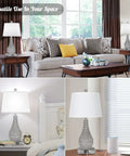 Cozy Rustic Bedside Lamp Set Of 2 With Touch Dimmer And USB Ports in living room and bedroom settings, white resin body