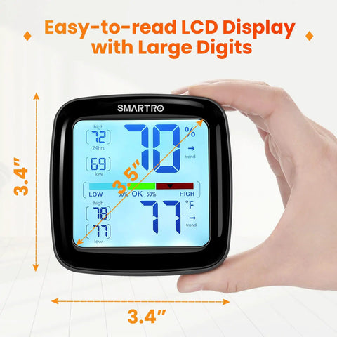 Pro Grade Digital Hygrometer And Indoor Room Thermometer With Swiss Sensors, Ultra Accurate Humidity Gauge With 0.5F Temperature Tolerance And Two Percent RH Range, 10 Second Update Rate For Precise Climate Tracking. black 3.4-inch LCD display