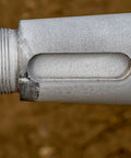 Close-up of threaded metal shaft with groove, compatible with 10 Pack Round Ended Feather Keys 3x3x16mm Stainless Steel Shaft Key Stock.