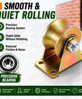 4 Inch U-Groove Pulley Wheels Ultra Heavy-Duty Rigid Casters for Square Tube Tracks, featuring precision bearing for smooth gliding.
