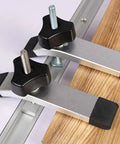 Close-up of clamps in Sturdy Stainless Steel T Track Kit For Woodworking Jigs And Fixtures, Quick Install On Flush Mounted Rails