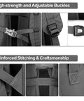 Close-up of Trail Ready 70L Hiking Backpack buckles and reinforced stitching with ripstop fabric for outdoor use.