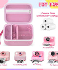 Kids Instant Print Camera Case With Universal Fit For Instax Polaroid And Other Tiny Cameras, Durable Travel Ready Storage Bag For Dylanto ESOXOFFORE DUDUDRAGON And Similar Models, Easy Grab Handle, Kid Friendly, Compact Organizer, pink case with 3 rolls