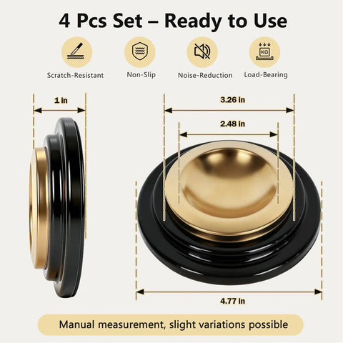 Heavy Duty Piano Caster Cups Set For Upright And Grand Pianos, Metal Rubber Wheel Pads With Non Slip Felt Bottom, dimensions shown
