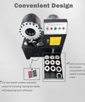 Badass Heavy Duty Electric Hose Crimper With Ironclad Steel Frame And Pro Grade Hydraulic Pipe Press for six to fifty mm tubing, showing automatic foot switch.