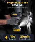 Person using Cordless Impact Wrench With 1200 Newton Meters Breakaway Torque Half Inch Drive Brushless 21 Volt Power Tool on car wheel