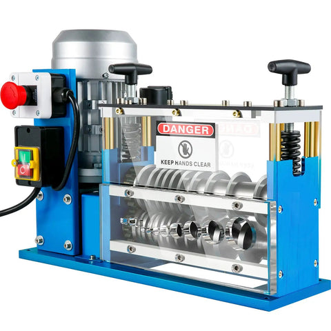 Automatic Wire Stripping Machine With 370W Motor Delivers Fast Copper Cable Stripping From 0.06 Inch To 1.5 Inch Up To 98 Feet Per Minute 11 Channels 10 Blades Ideal For Scrap Recycling And Save You Time On Cable Prep, front view with control panel.