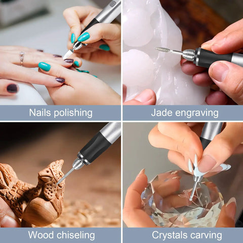 Upgrade 2 Way Rotary Electric Engraving Pen With 37 Bits used for nails, jade, wood, and crystal carving in different scenarios