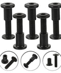 Top Shelf M6x25 Black Stainless Steel Binding Screws With Matching Cap Nuts For Rock Solid Furniture Assembly And Woodworking Projects Hardcore Performance Built To Last Hella Secure Ironclad Hold Fastener Kit, six screws with cap nuts displayed.
