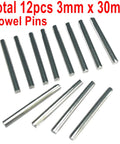 Image showing 12 Pack 3mm By 30mm Dowel Pins M3 Metal Shelf Pegs For Woodworking And Furniture Stainless Steel 304 arranged side by side.