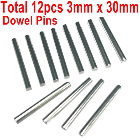 Image showing 12 Pack 3mm By 30mm Dowel Pins M3 Metal Shelf Pegs For Woodworking And Furniture Stainless Steel 304 arranged side by side.