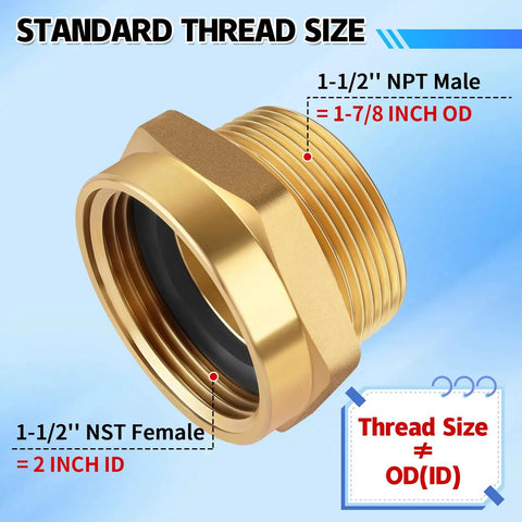 Brass Fire Hose Adapter One And A Half Inch NST NH Female To One And A Half Inch NPT Male Hex Nipple Connector Thread Size Guide