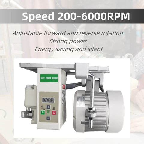 Industrial Brushless Sewing Machine Motor 110V 750W 1HP With Pure Copper Coils next to digital control panel, inside workshop