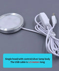 Recessed Light - 5V RGB LED Ultra Thin Lamp, Indoor Outdoor Decoration, silver lamp body with 1.5-meter USB cable.