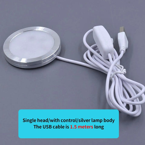 Recessed Light - 5V RGB LED Ultra Thin Lamp, Indoor Outdoor Decoration, silver lamp body with 1.5-meter USB cable.