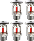 Top Shelf 5 Pack Fire Sprinkler Heads Chrome Plated Brass Heat Activated Upright Design, featuring red glass bulbs for safety.