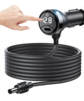 Heavy Duty Waterproof DC Power Cable With Switch And Digital Volt Meter For Cars Trucks RVs Boats 12V To 48V 16 AWG 10 FT showing voltage display.