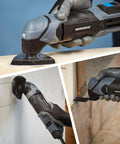 Hammerhead 2.2-Amp oscillating multi-tool with blades and sanding pad; grey/black body, HAMMERHEAD branding.