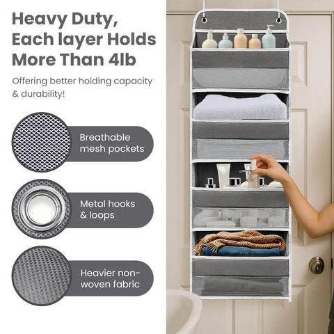 Crush Your Household Grind With This Solid Over The Door Organizer Sporting Four Heavy Duty Shelves And Four Deep Side Pockets Crafted For Flexible Hanging Storage Featuring Reinforced Hooks That Hold Forty Four Pounds Like A Boss
