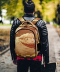 Farmhouse Lamb Print Backpack For Everyday Carry worn by a person, outdoors, unisex large capacity daypack, smooth zipper