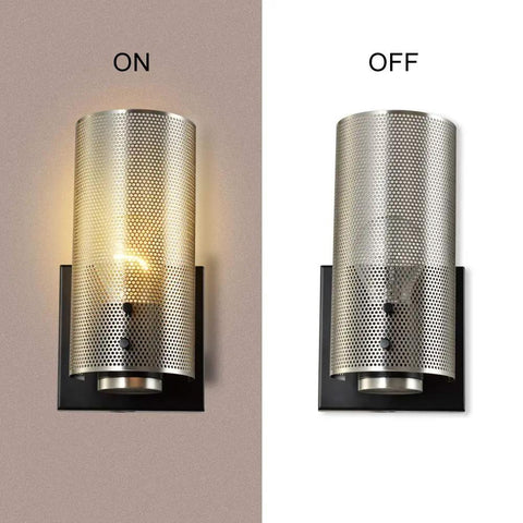 Rustic Wall Sconces Set Of Two Vintage Nickel Industrial Wall Lighting With Grid Mesh Shade Perforated Half Cylinder Sconce