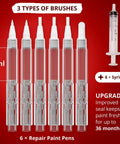 Heavy Duty Refillable Touch Up Paint Pen Set Featuring Six Customizable Markers With Three Distinct Brush Tips, 6 refillable paint pens.