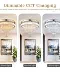 Modern 19.7 Inch Crystal Chandelier LED Flush Mount Ceiling Light Showpiece For Living Room Dining Room And Bedroom Not Dimmable Max 55W 85-265V With Three Color Temperatures 2700K 4000K 6500K in three color modes