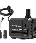 VIVOSUN submersible water pump, black, 210 GPH (800 L/h), 8W, with 5 ft power cord and two nozzle adapters