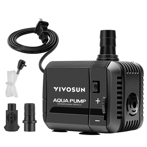 VIVOSUN submersible water pump, black, 210 GPH (800 L/h), 8W, with 5 ft power cord and two nozzle adapters