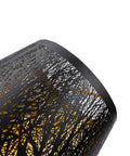 Close-up of Double Pack Clip On Lampshades For Candelabra Bulbs, Barrel Metal Lampshade With Tree Pattern In Black And Gold
