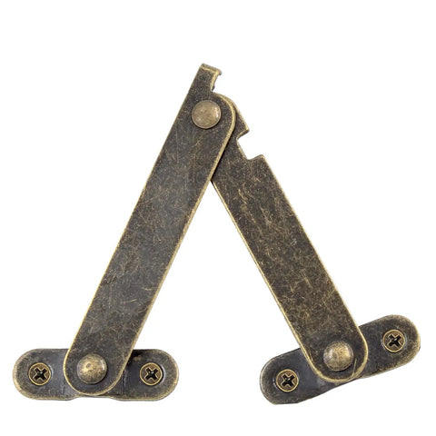 Top Shelf 6 Piece Folding Lid Stay Hinges Retro Bronze Finish For Wooden Jewelry Boxes Craft Cabinets Solid Hardware, close-up view of a hinge.