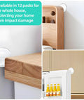 Self Adhesive Door Bumpers Pack Of 12 Round 40 By 8 Mm Protectors installed on wooden furniture corners and refrigerator door