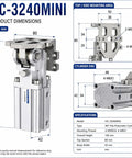 Heavy Duty 90 Degree Flip Pneumatic Cylinder Rotary Actuator For Injection Molding Manipulators And Automated Pick And Place Systems, 136mm tall.