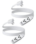 Two Pack 6 Foot White Extension Cords With Three Outlets 16/3 Gauge ETL Listed Flat Plug Grounded, coiled cords shown