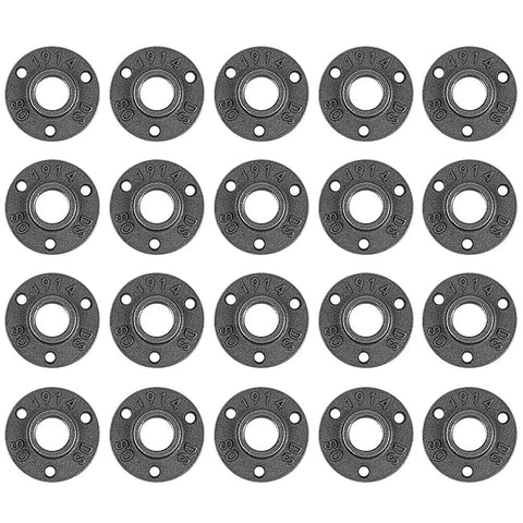 Twenty Pack Three Quarter Inch Malleable Cast Iron Pipe Flange Set For Threaded Black Pipes And Fittings, DIY Steampunk Industrial Style