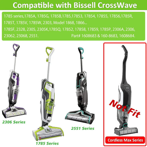 CrossWave Compatible All In One Replacement Kit displays models 2306, 1785, 2551; Not suitable for Cordless Max Series.