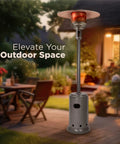 46,000 BTU Portable Outdoor Propane Patio Heater With Wheels, Adjustable Heat Output, 9 Foot Radius, Slate Gray