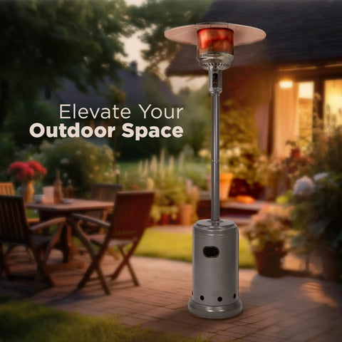 46,000 BTU Portable Outdoor Propane Patio Heater With Wheels, Adjustable Heat Output, 9 Foot Radius, Slate Gray