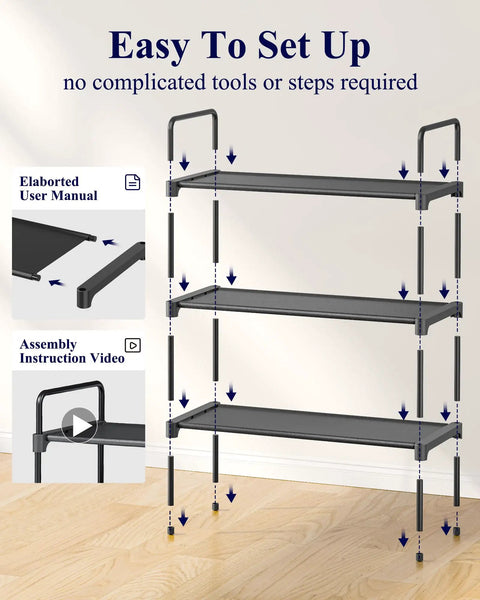 Entryway Shoe Rack With Mad Capacity, Space Saving Front Door Organizer, 27.6 Inch Wide Black Shoe Shelf assembly instructions.