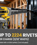 Heavy Duty Cordless Rivet Gun Compatible With Dewalt 20V And 60V Max Battery System Tool Only Featuring Brushless Motor and Low Voltage Protection for reliable high performance riveting jobs without cords, showcasing riveting action.