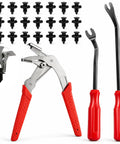 4-In-1 Car Trim Removal Tool Kit with clip pliers, 8-inch and 12-inch tools, and 20 automotive clips in 17-4 stainless steel