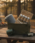 Seasoning Bottle Storage Bag Portable Spice Organizer Pouch with Zipper for Camping and RV Travel on picnic table with gear