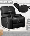 Product dimensions of Rocking Recliner Chair With Massage And Heat, 360 Degree Swivel Faux Leather Lounge Chair