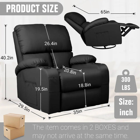 Product dimensions of Rocking Recliner Chair With Massage And Heat, 360 Degree Swivel Faux Leather Lounge Chair