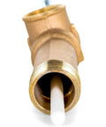 Close-up view of Temperature And Pressure Relief Valve For Water Heaters 3/4 Inch Inlet Outlet 150 Psi 210 F with copper alloy body.