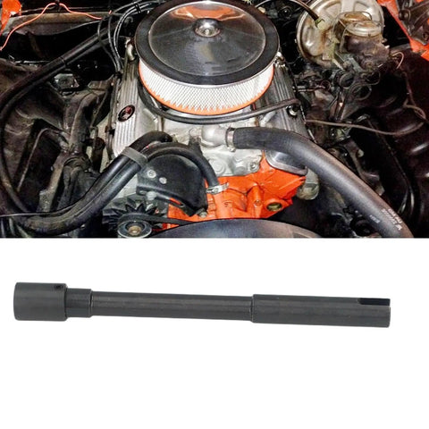 Rock Solid Steel Engine Oil Pump Drive Shaft For Small Block Chevy 283 302 327 350 5.7L shown with engine components.